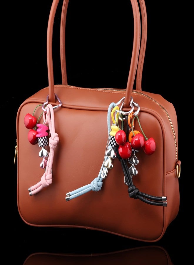 SORGERLY Designer Bag Charm for Handbag - Pink Leather Rope Cherry Heart Letter Beaded - Cute Purse Tote Accessories for Women (Pink leather) - Image 3